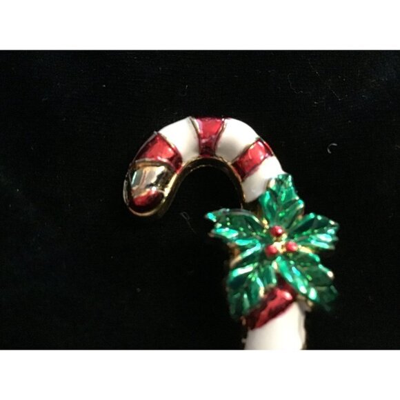 Vintage AAi Gold-Tone Enamel Christmas Candy Cane with Holly leaves  Signed - Picture 5 of 10
